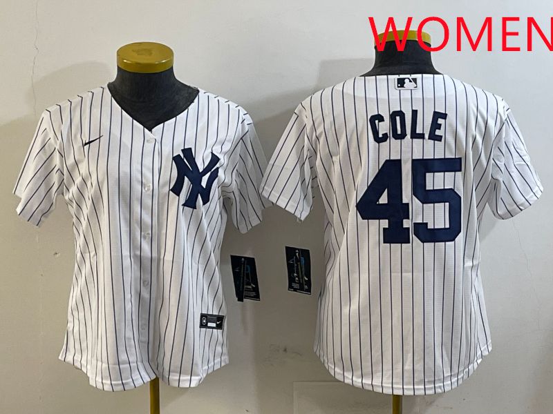 Women New York Yankees #45 Cole White Stripe Game 2025 Nike MLB Jersey style 1->women mlb jersey->Women Jersey